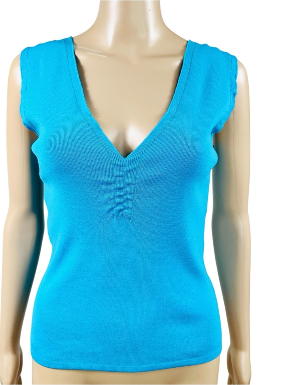 Joseph A Sleeveless V-Neck Knit Tank - Turquoise Blue Sz S